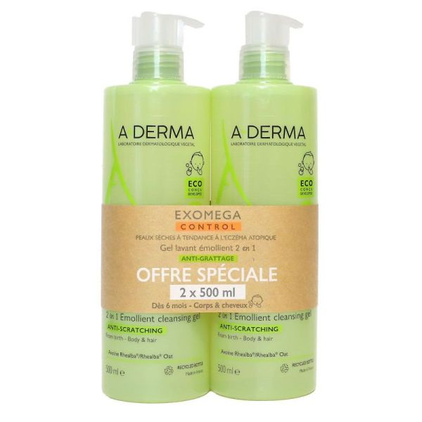 Aderma Exomega Control Gel Émoll 2En1 lot de 2/500Ml