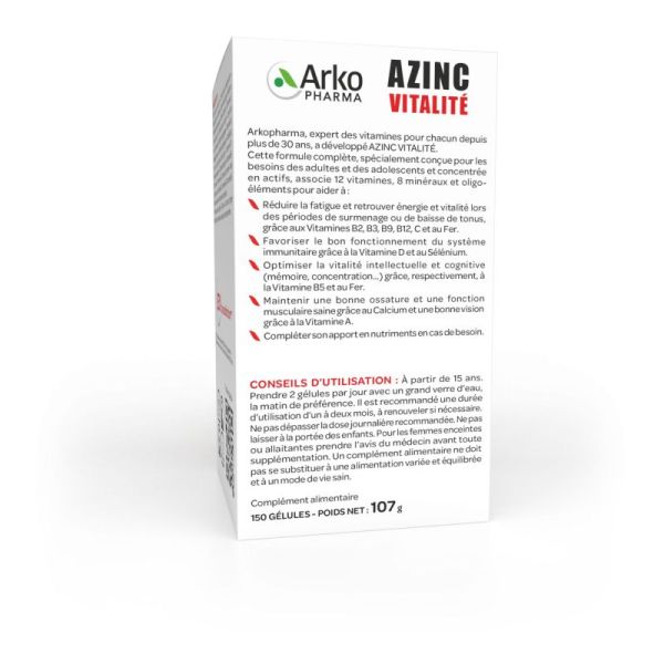 Azinc Vitalite Gél Dès 15 Ans Fl/150