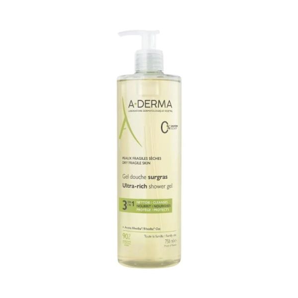 Aderma Gel Douche Surgras Visage Corps Flacon Pompe/750Ml