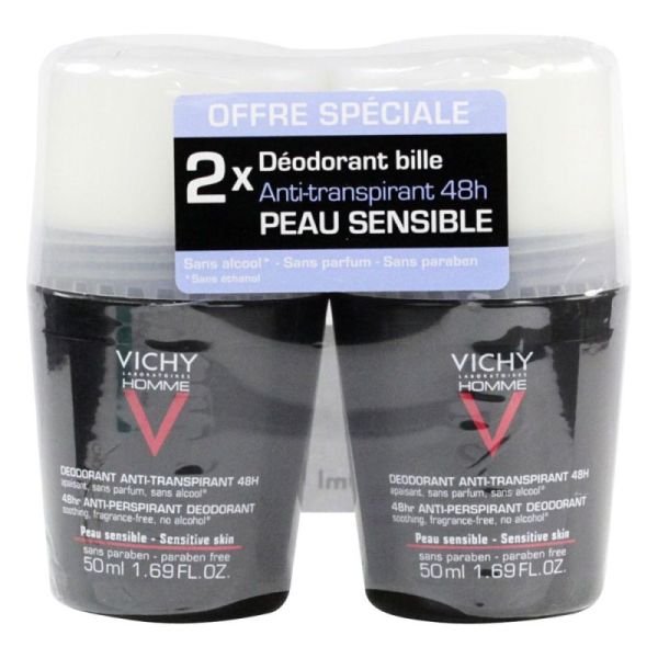 Vichy Homme Déod 48H Anti-Irrit 2Billes/50Ml