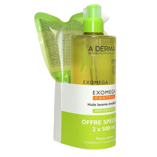 Aderma Exomega Control Huile Lavante Émolliente 500Ml+Recharge 500Ml