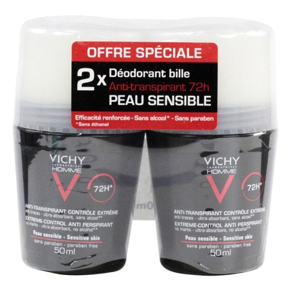 Vichy Homme Déod 72H Anti-Trace 2Billes/50Ml
