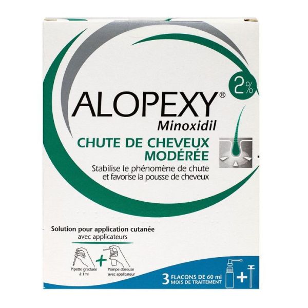 Alopexy 2% Solution pour Application Cutanée 3 Flacons Spray/60Ml
